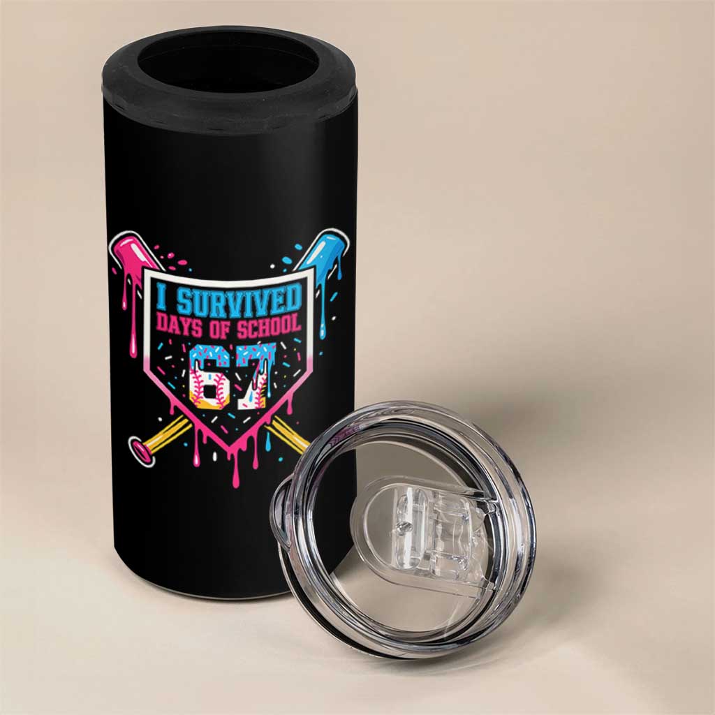 I Survived 67 Days Of School Baseball Ice Cream 4 in 1 Can Cooler Tumbler Funny Christmas Six Seven Meme - Wonder Print Shop