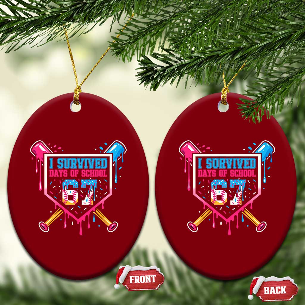 I Survived 67 Days Of School Baseball Ice Cream Ceramic Ornament Funny Christmas Six Seven Meme - Wonder Print Shop