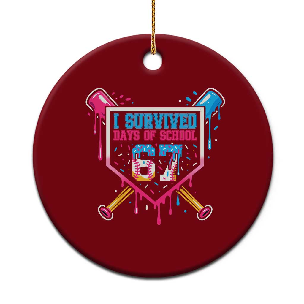 I Survived 67 Days Of School Baseball Ice Cream Ceramic Ornament Funny Christmas Six Seven Meme - Wonder Print Shop
