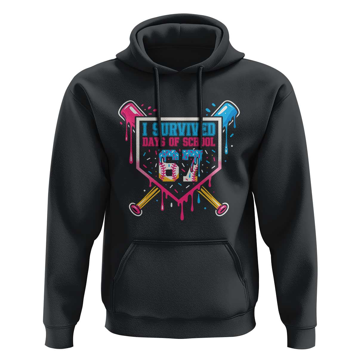 I Survived 67 Days Of School Baseball Ice Cream Hoodie Funny Christmas Six Seven Meme - Wonder Print Shop