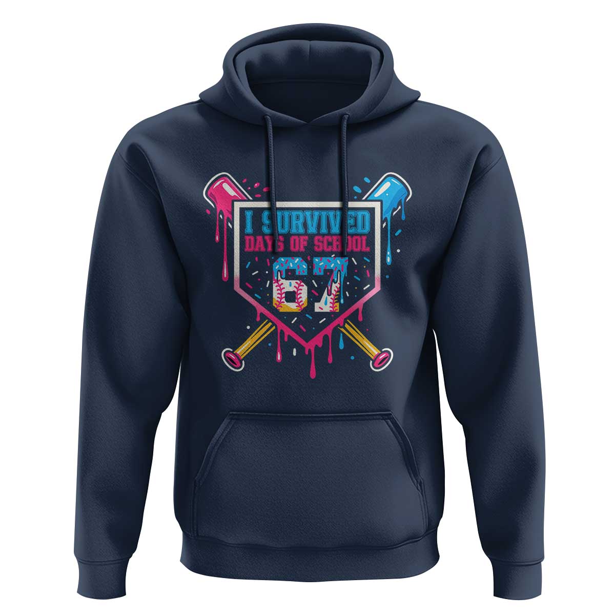 I Survived 67 Days Of School Baseball Ice Cream Hoodie Funny Christmas Six Seven Meme - Wonder Print Shop