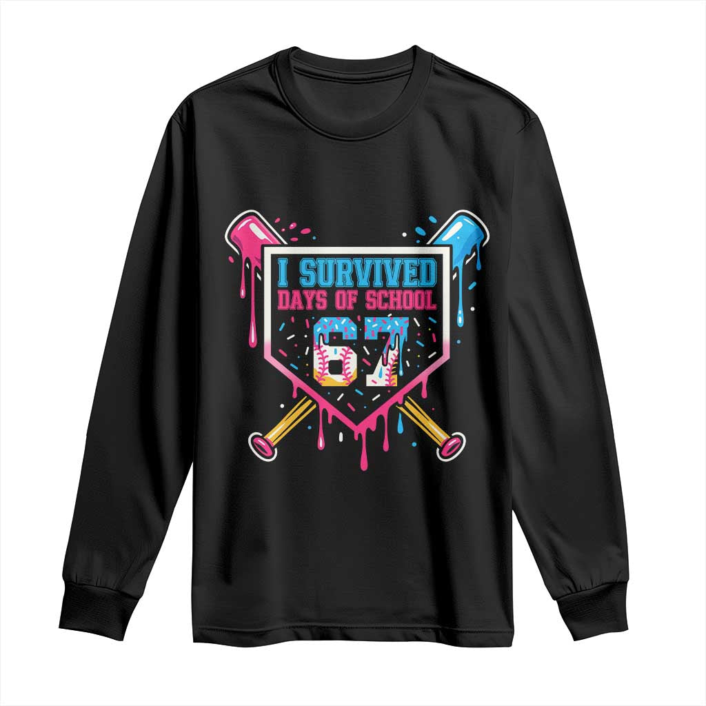 I Survived 67 Days Of School Baseball Ice Cream Long Sleeve Shirt Funny Christmas Six Seven Meme - Wonder Print Shop
