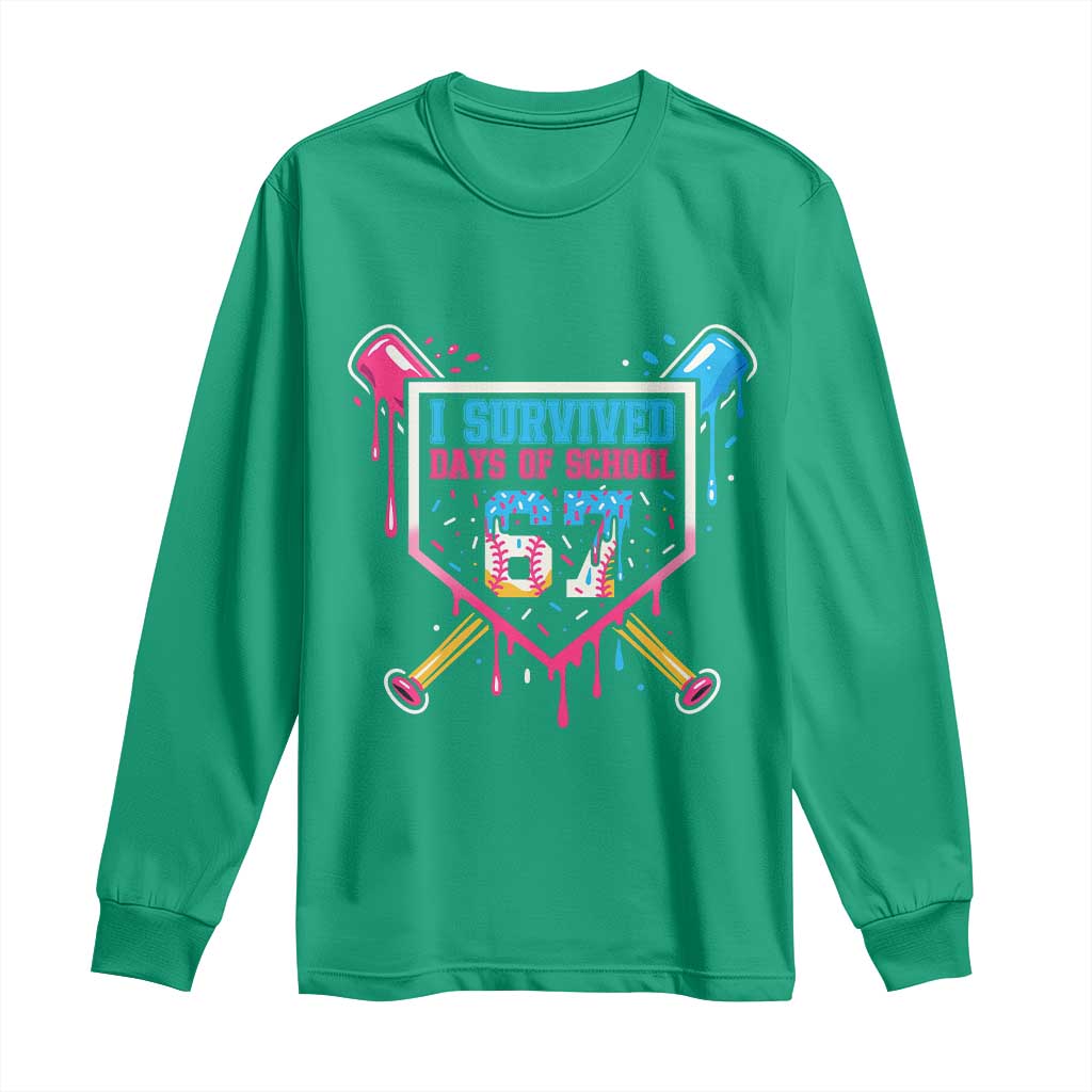 I Survived 67 Days Of School Baseball Ice Cream Long Sleeve Shirt Funny Christmas Six Seven Meme - Wonder Print Shop