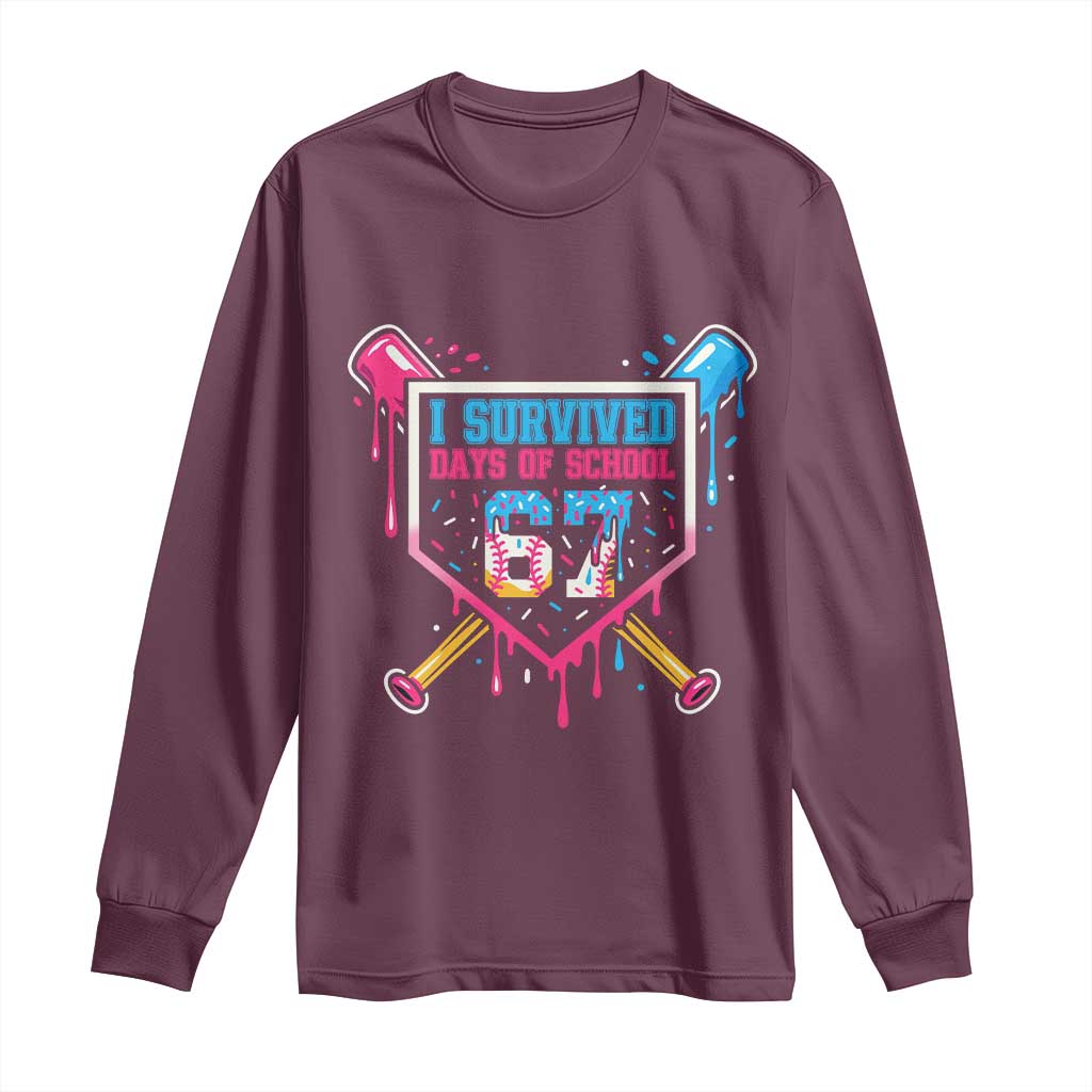 I Survived 67 Days Of School Baseball Ice Cream Long Sleeve Shirt Funny Christmas Six Seven Meme - Wonder Print Shop
