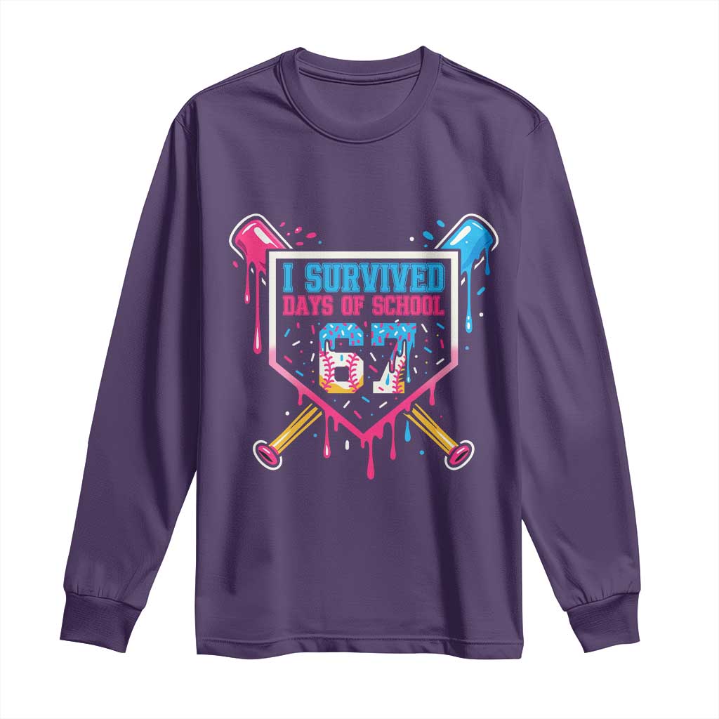 I Survived 67 Days Of School Baseball Ice Cream Long Sleeve Shirt Funny Christmas Six Seven Meme - Wonder Print Shop