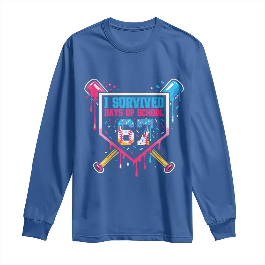 I Survived 67 Days Of School Baseball Ice Cream Long Sleeve Shirt Funny Christmas Six Seven Meme - Wonder Print Shop