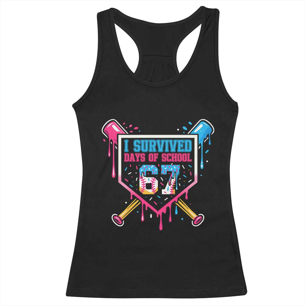I Survived 67 Days Of School Baseball Ice Cream Racerback Tank Top Funny Christmas Six Seven Meme - Wonder Print Shop