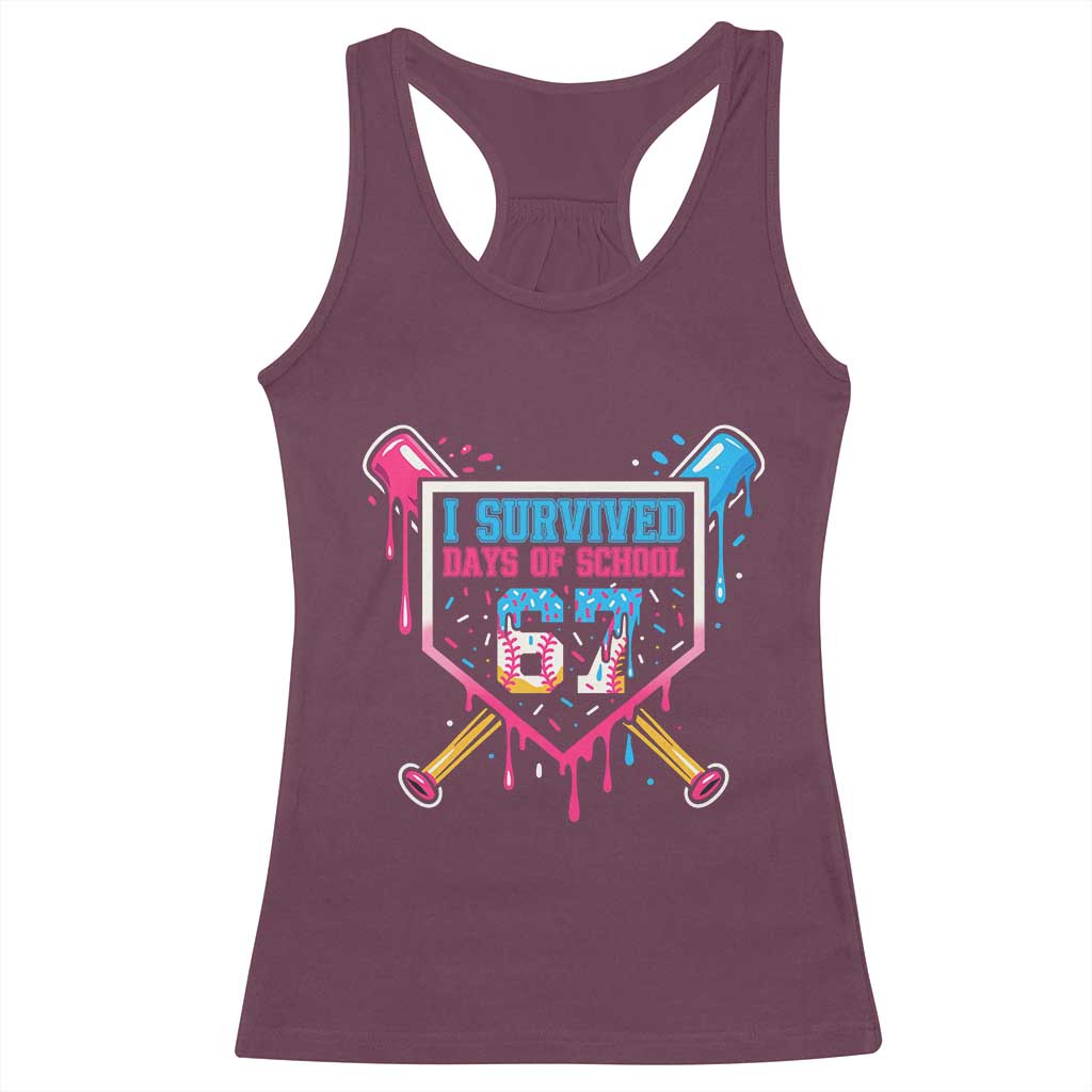 I Survived 67 Days Of School Baseball Ice Cream Racerback Tank Top Funny Christmas Six Seven Meme - Wonder Print Shop