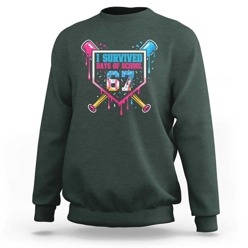 I Survived 67 Days Of School Baseball Ice Cream Sweatshirt Funny Christmas Six Seven Meme - Wonder Print Shop
