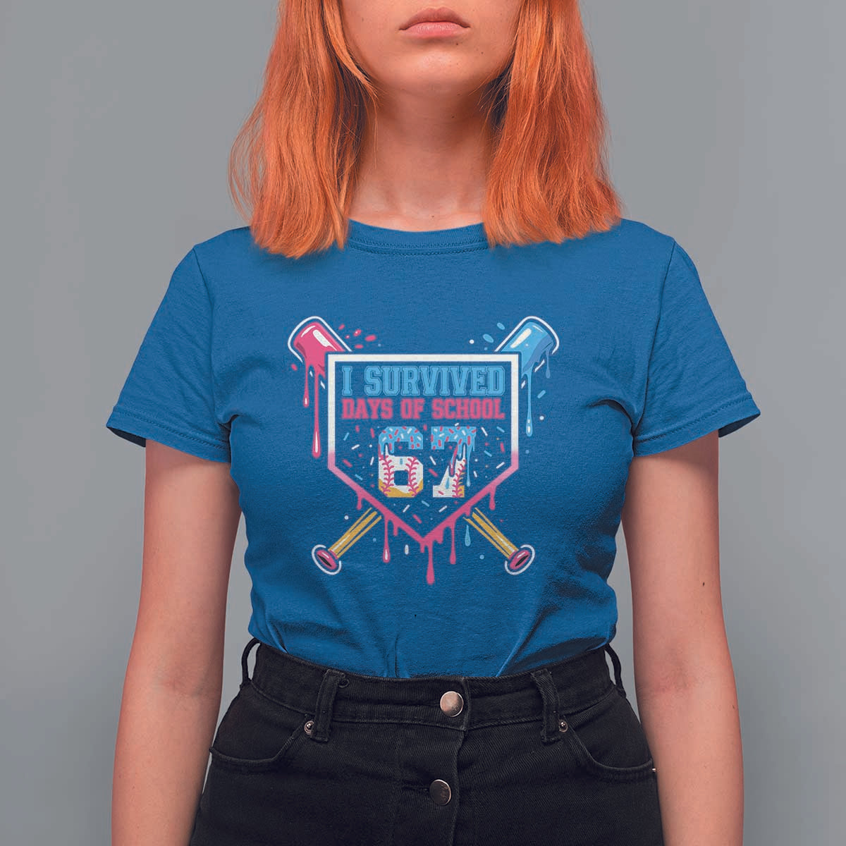 I Survived 67 Days Of School Baseball Ice Cream T Shirt For Women Funny Christmas Six Seven Meme - Wonder Print Shop