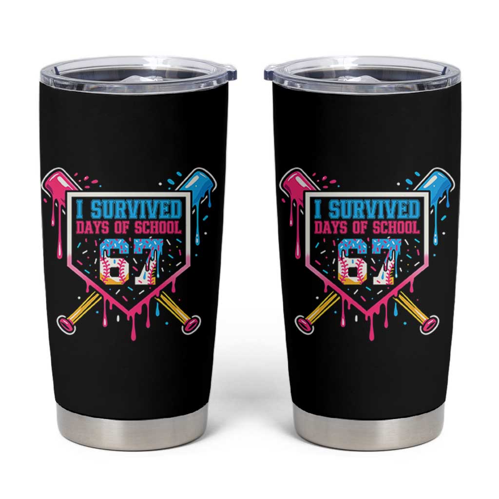 I Survived 67 Days Of School Baseball Ice Cream Tumbler Cup Funny Christmas Six Seven Meme - Wonder Print Shop