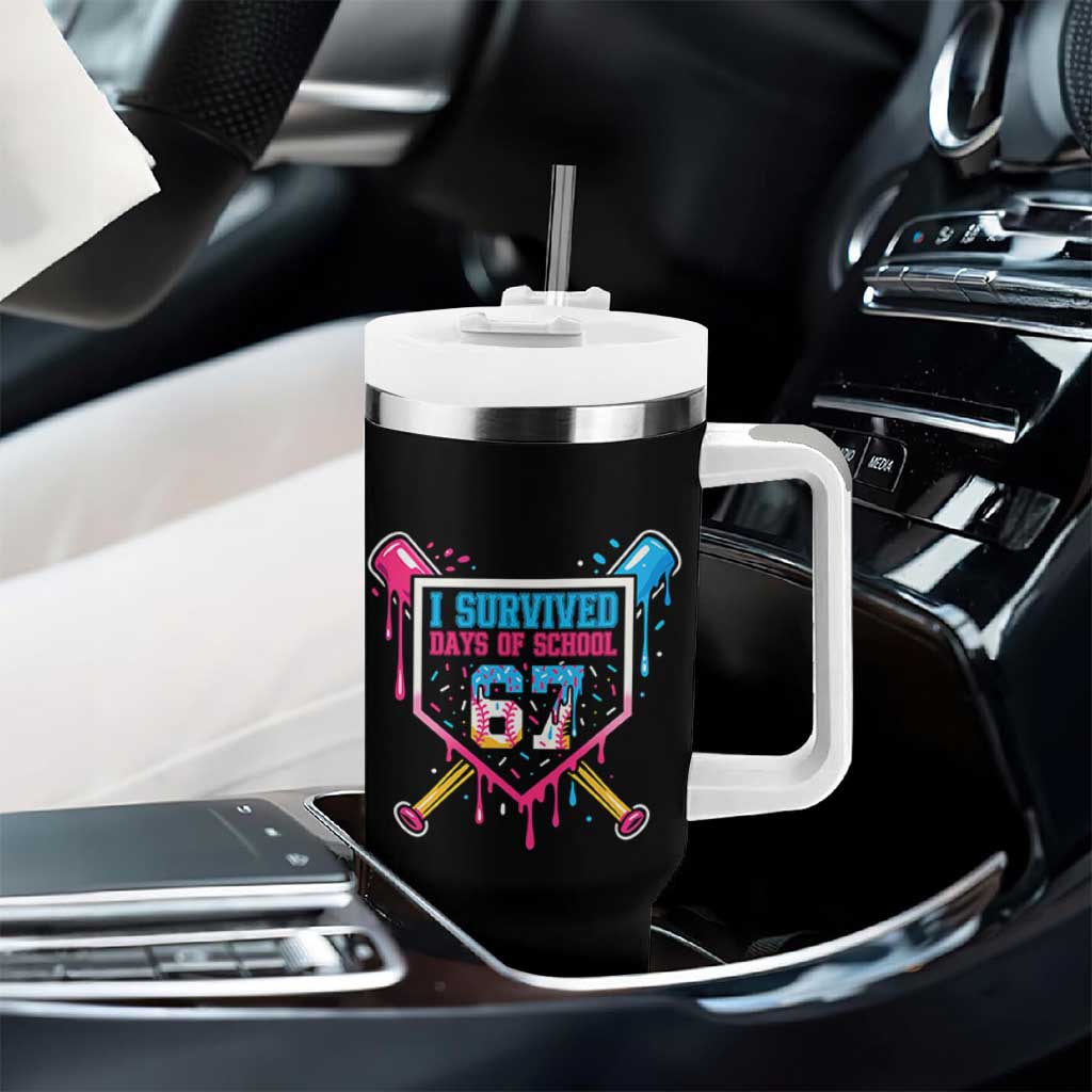 I Survived 67 Days Of School Baseball Ice Cream Tumbler With Handle Funny Christmas Six Seven Meme - Wonder Print Shop
