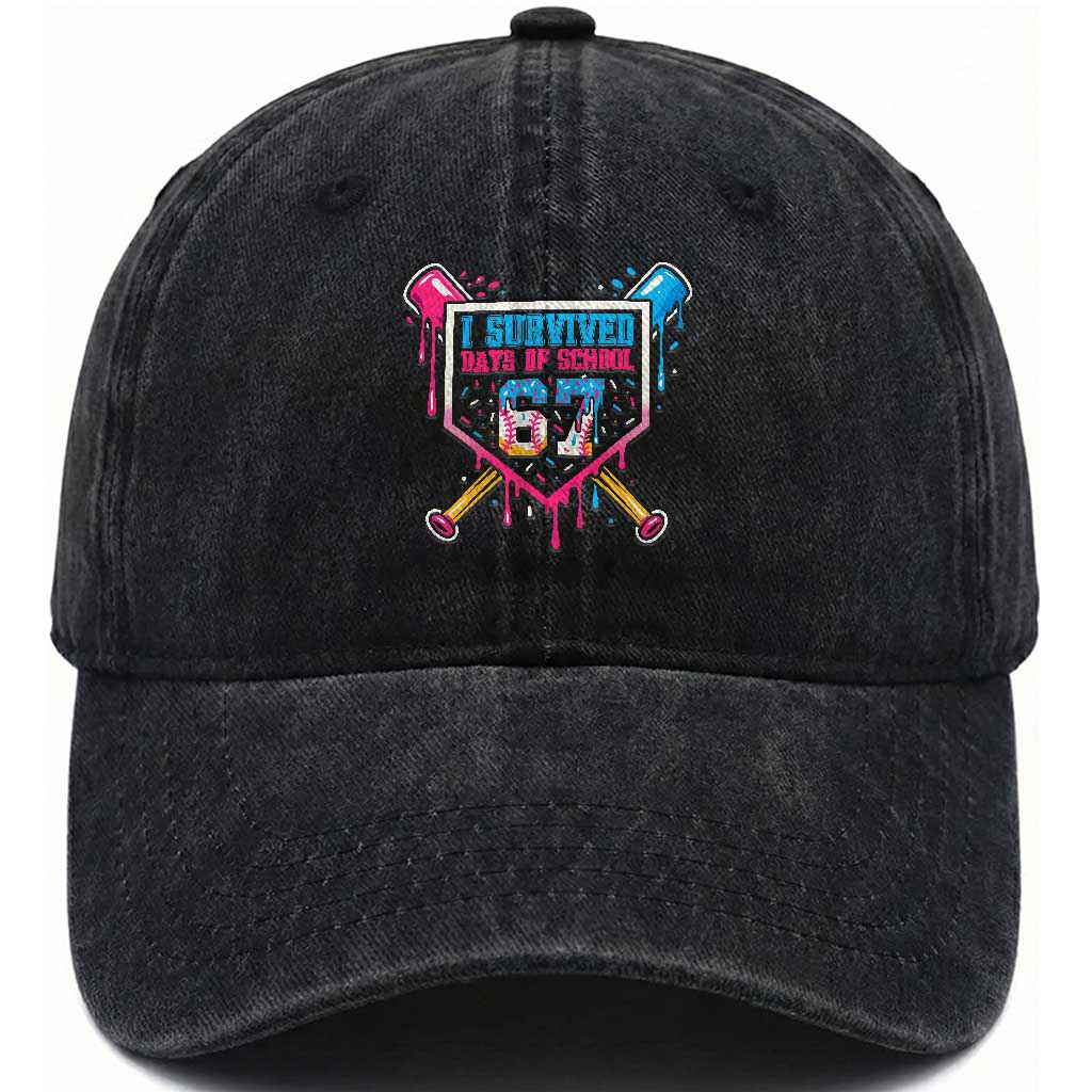 I Survived 67 Days Of School Baseball Ice Cream Washed Cotton Baseball Cap Funny Christmas Six Seven Meme