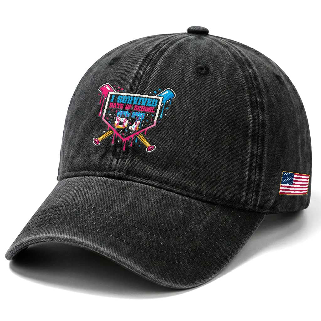 I Survived 67 Days Of School Baseball Ice Cream Washed Cotton Baseball Cap Funny Christmas Six Seven Meme