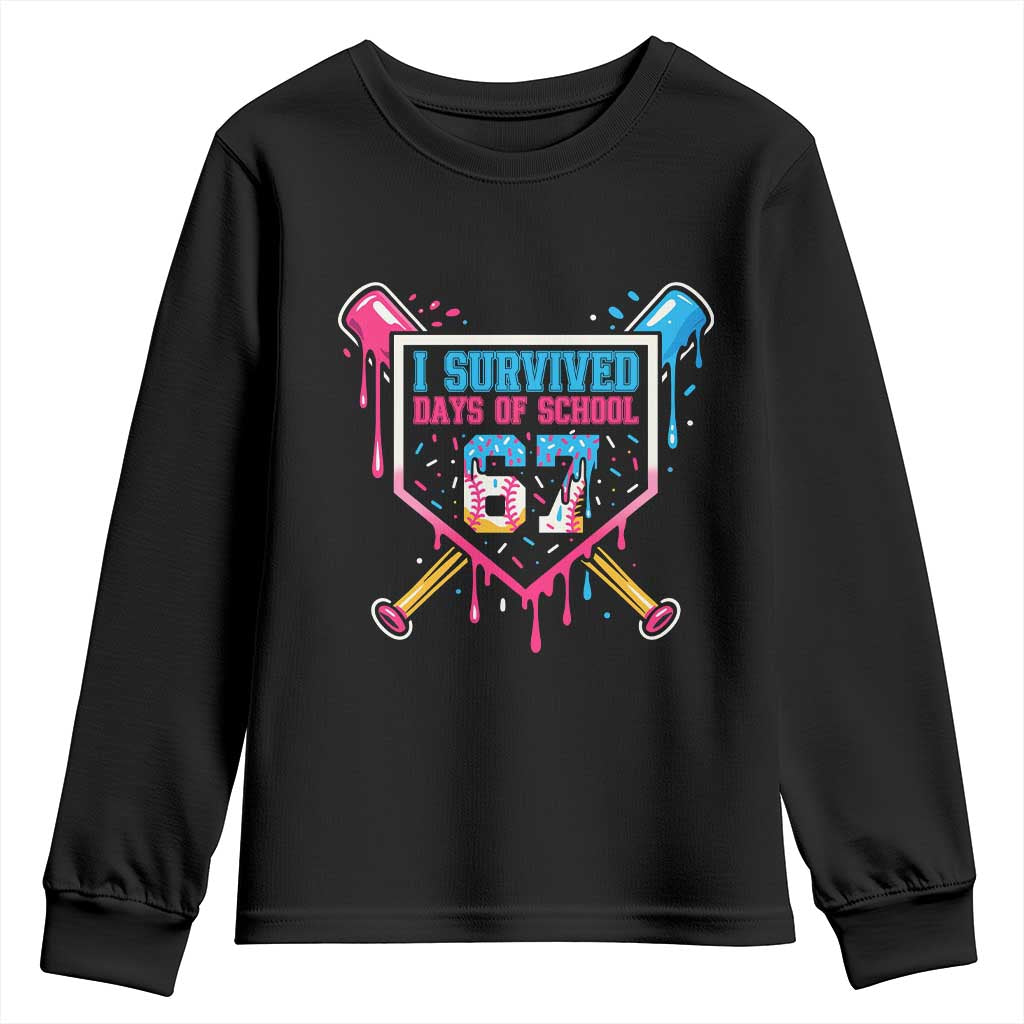 I Survived 67 Days Of School Baseball Ice Cream Youth Sweatshirt Funny Christmas Six Seven Meme - Wonder Print Shop