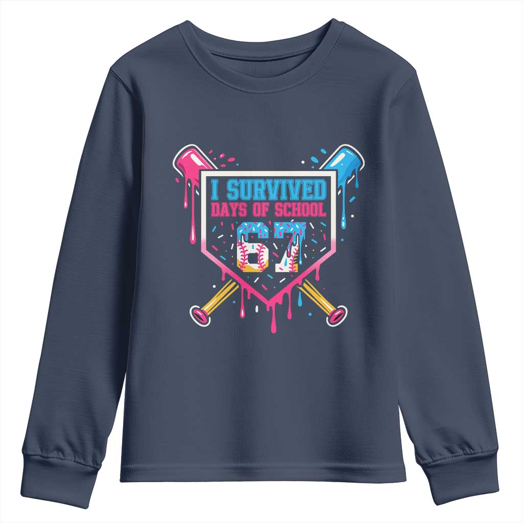 I Survived 67 Days Of School Baseball Ice Cream Youth Sweatshirt Funny Christmas Six Seven Meme - Wonder Print Shop