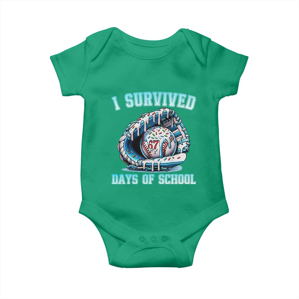 I Survived 67 Days Of School Baseball Glove Ice Cream Baby Onesie Funny Christmas Six Seven Meme - Wonder Print Shop