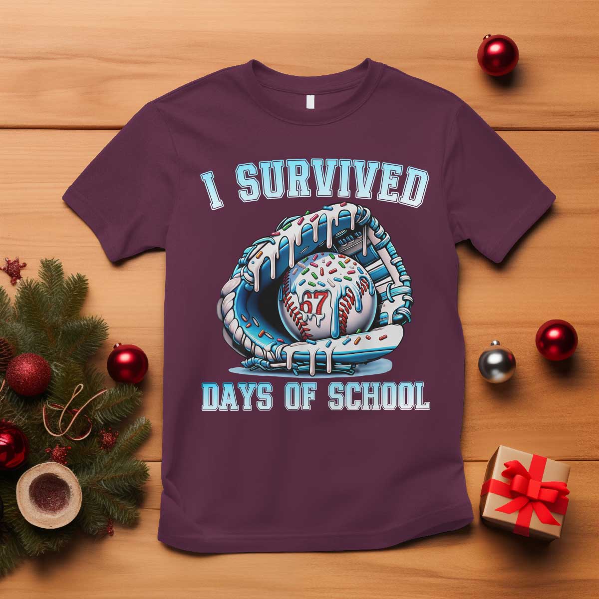 I Survived 67 Days Of School Baseball Glove Ice Cream T Shirt Funny Christmas Six Seven Meme - Wonder Print Shop