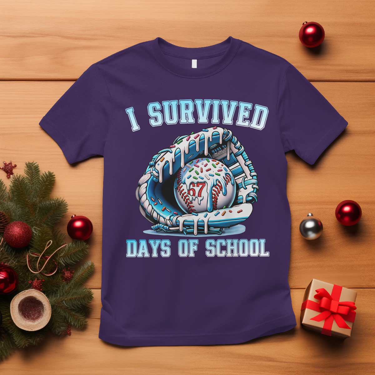 I Survived 67 Days Of School Baseball Glove Ice Cream T Shirt Funny Christmas Six Seven Meme - Wonder Print Shop