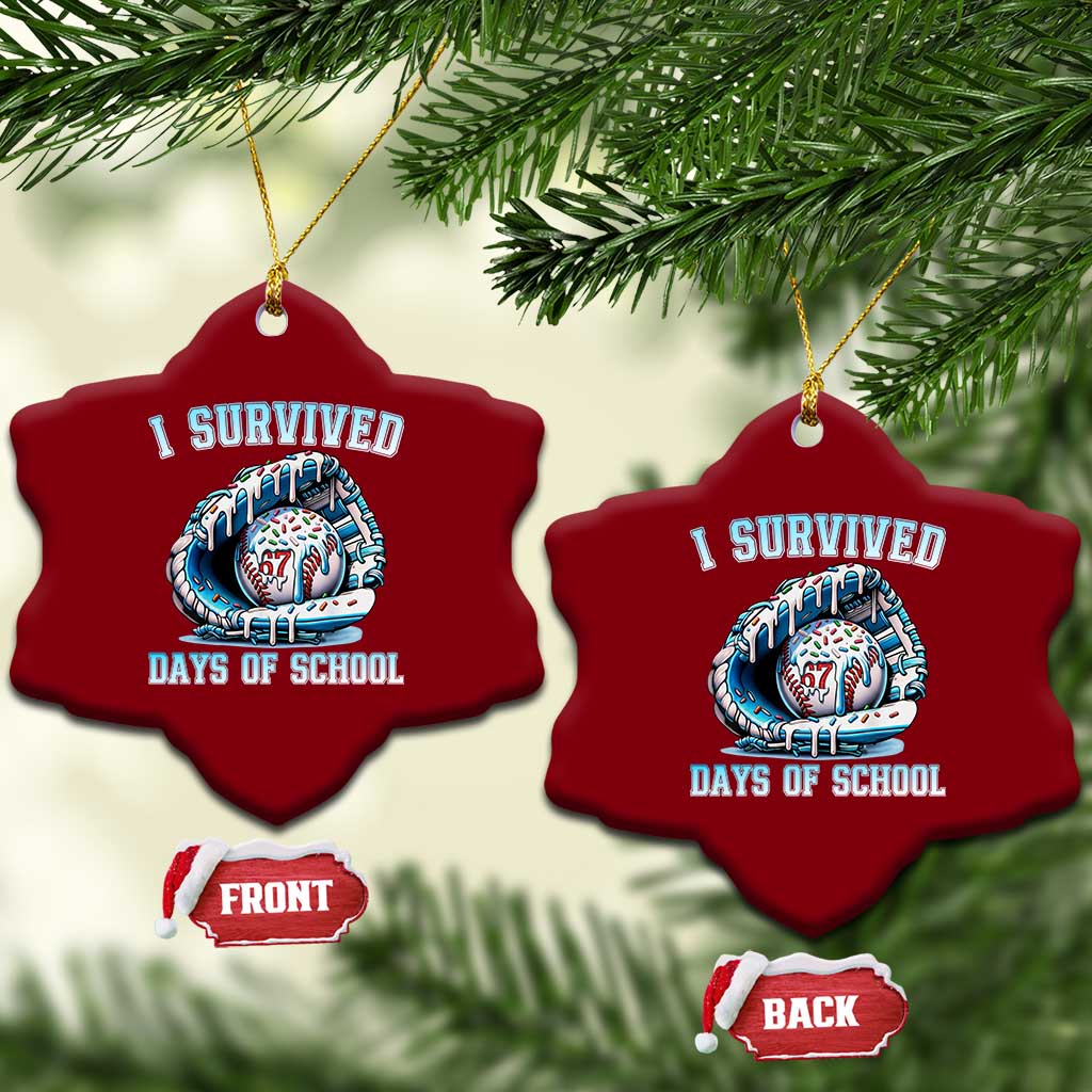 I Survived 67 Days Of School Baseball Glove Ice Cream Ceramic Ornament Funny Christmas Six Seven Meme - Wonder Print Shop
