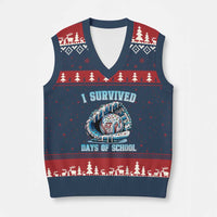 I Survived 67 Days Of School Baseball Glove Ice Cream V-Neck Knit Sweater Vest Funny Xmas Six Seven Meme - Wonder Print Shop