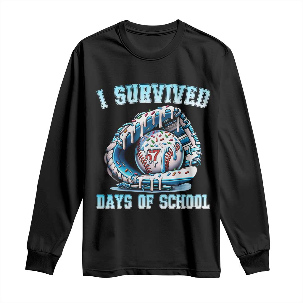 I Survived 67 Days Of School Baseball Glove Ice Cream Long Sleeve Shirt Funny Christmas Six Seven Meme - Wonder Print Shop