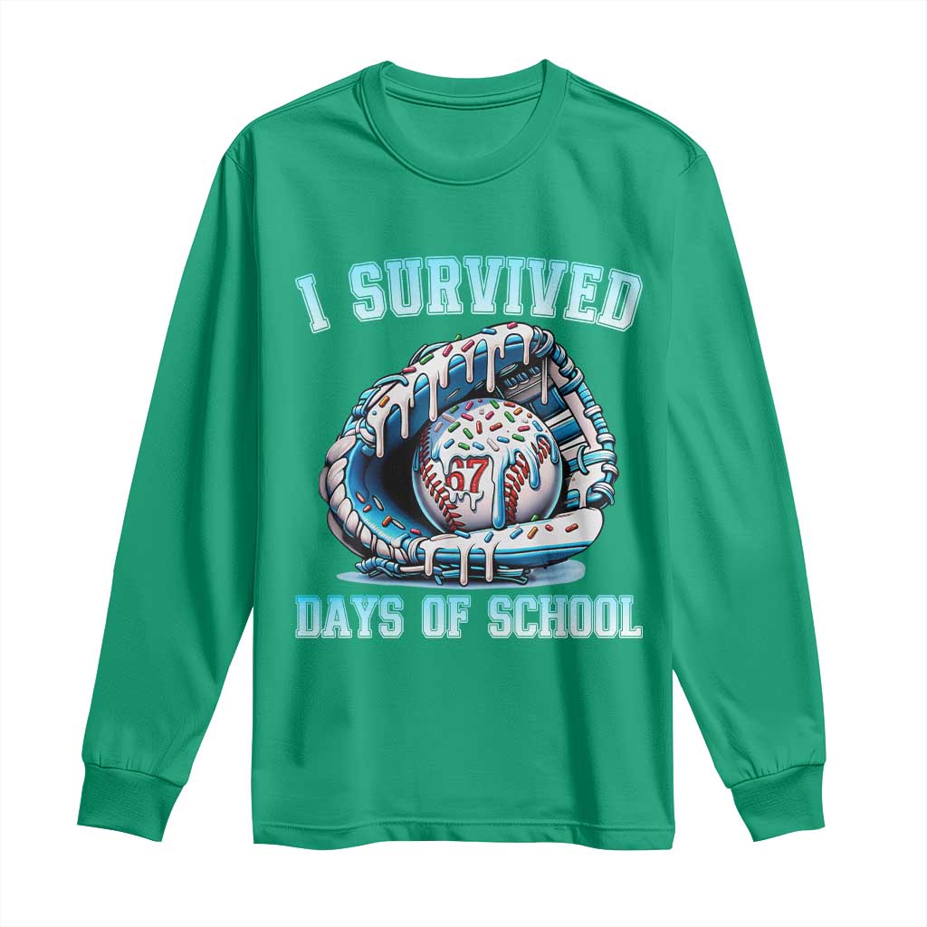 I Survived 67 Days Of School Baseball Glove Ice Cream Long Sleeve Shirt Funny Christmas Six Seven Meme - Wonder Print Shop