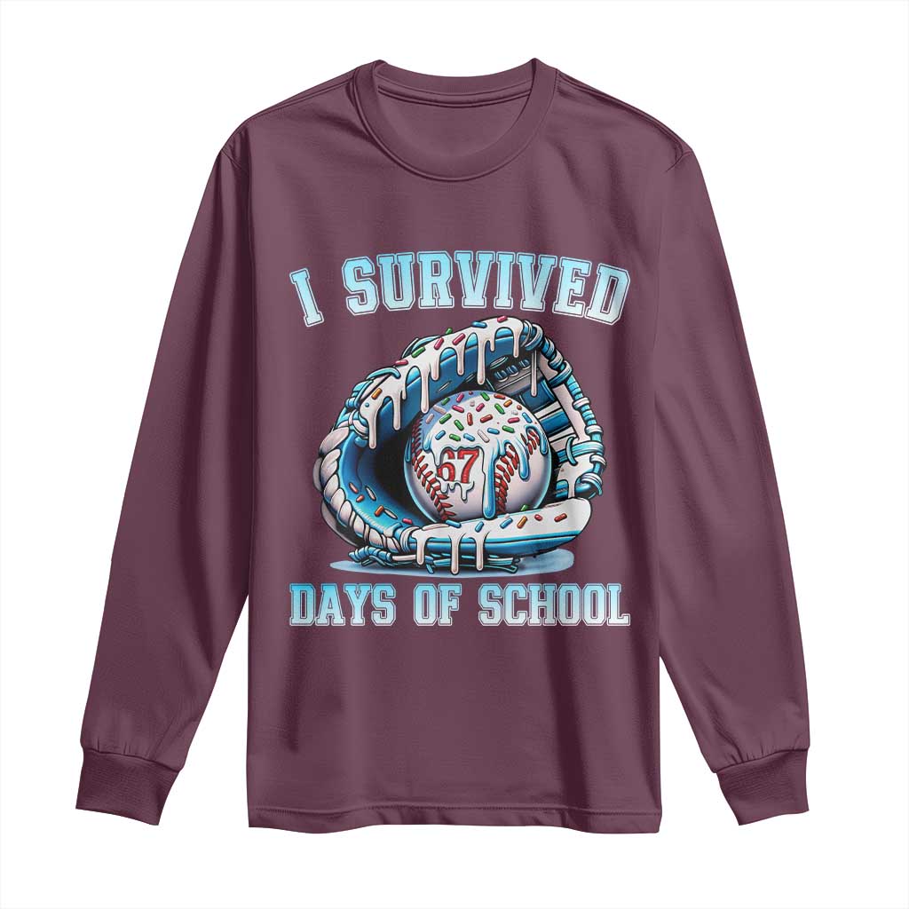 I Survived 67 Days Of School Baseball Glove Ice Cream Long Sleeve Shirt Funny Christmas Six Seven Meme - Wonder Print Shop