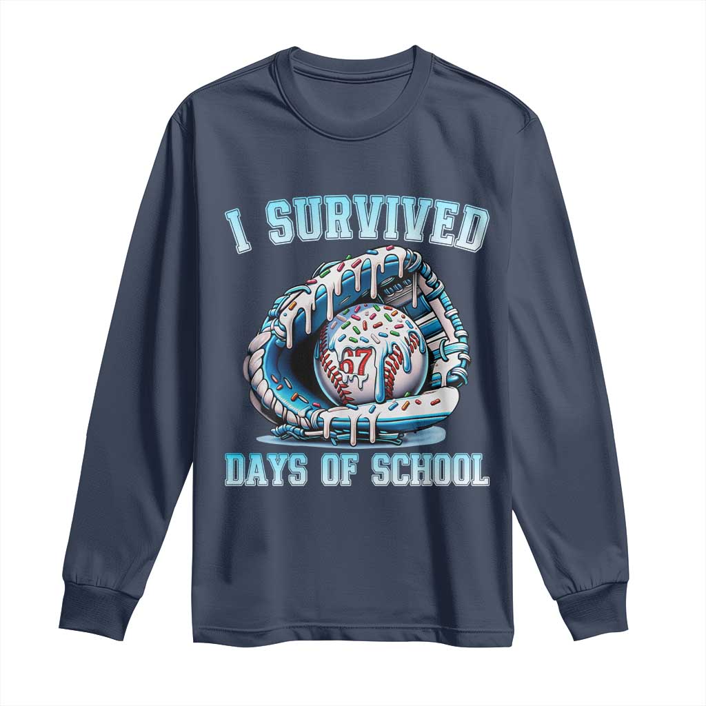 I Survived 67 Days Of School Baseball Glove Ice Cream Long Sleeve Shirt Funny Christmas Six Seven Meme - Wonder Print Shop