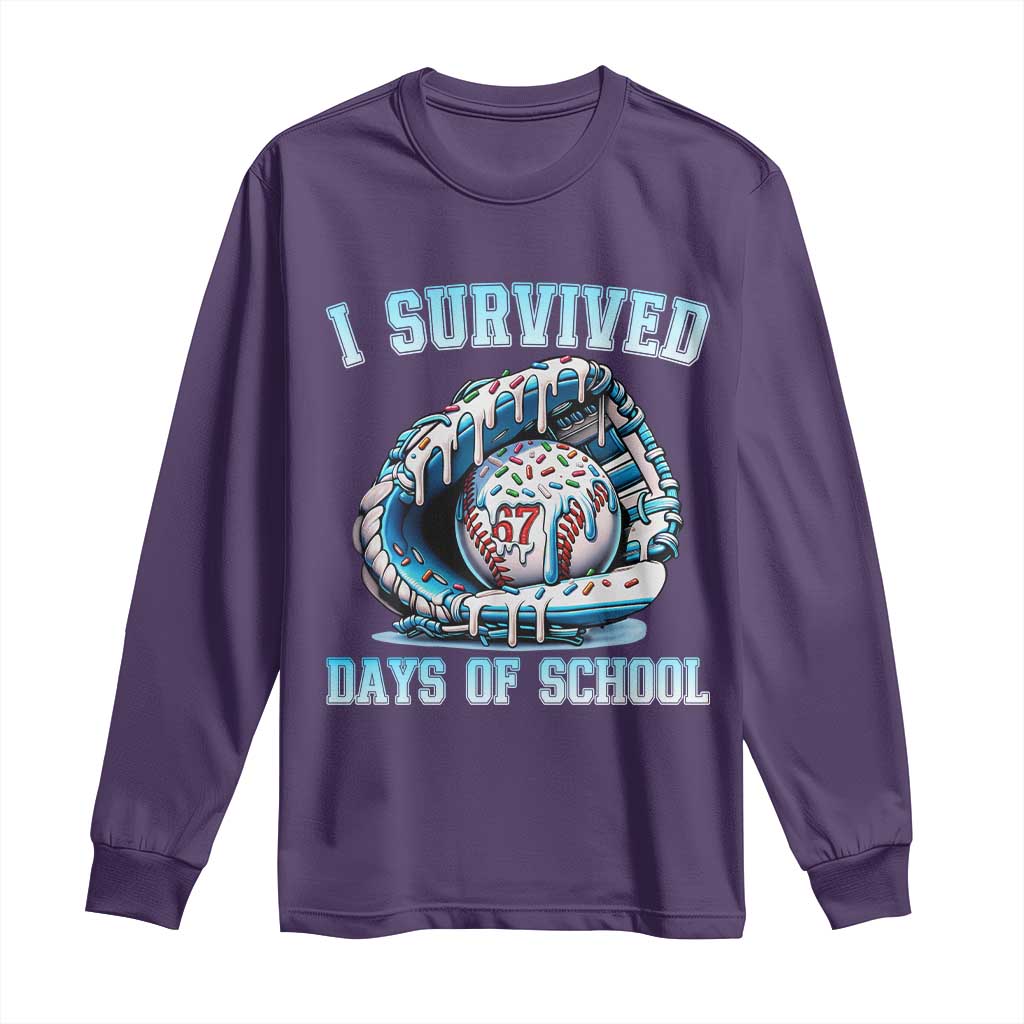 I Survived 67 Days Of School Baseball Glove Ice Cream Long Sleeve Shirt Funny Christmas Six Seven Meme - Wonder Print Shop