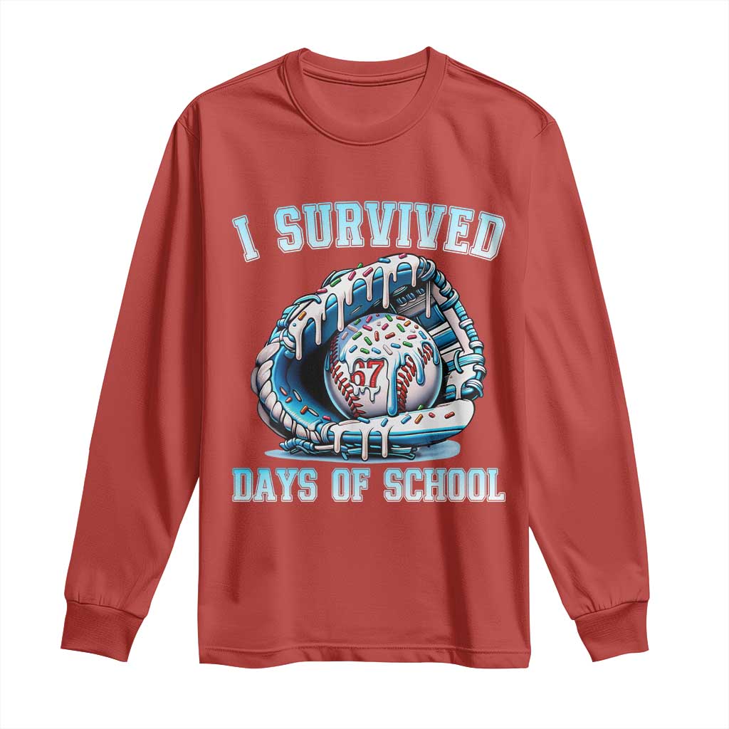 I Survived 67 Days Of School Baseball Glove Ice Cream Long Sleeve Shirt Funny Christmas Six Seven Meme - Wonder Print Shop