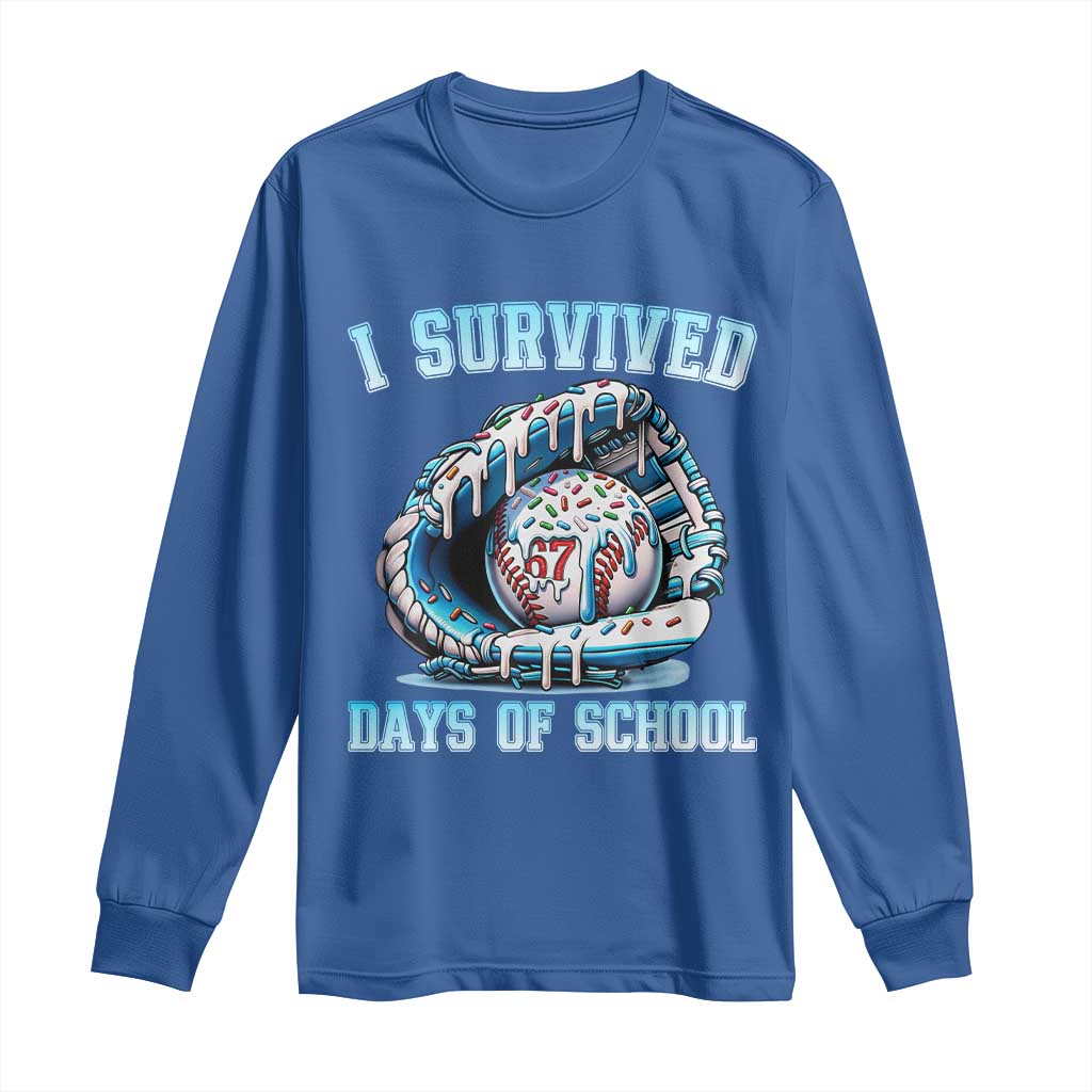 I Survived 67 Days Of School Baseball Glove Ice Cream Long Sleeve Shirt Funny Christmas Six Seven Meme - Wonder Print Shop