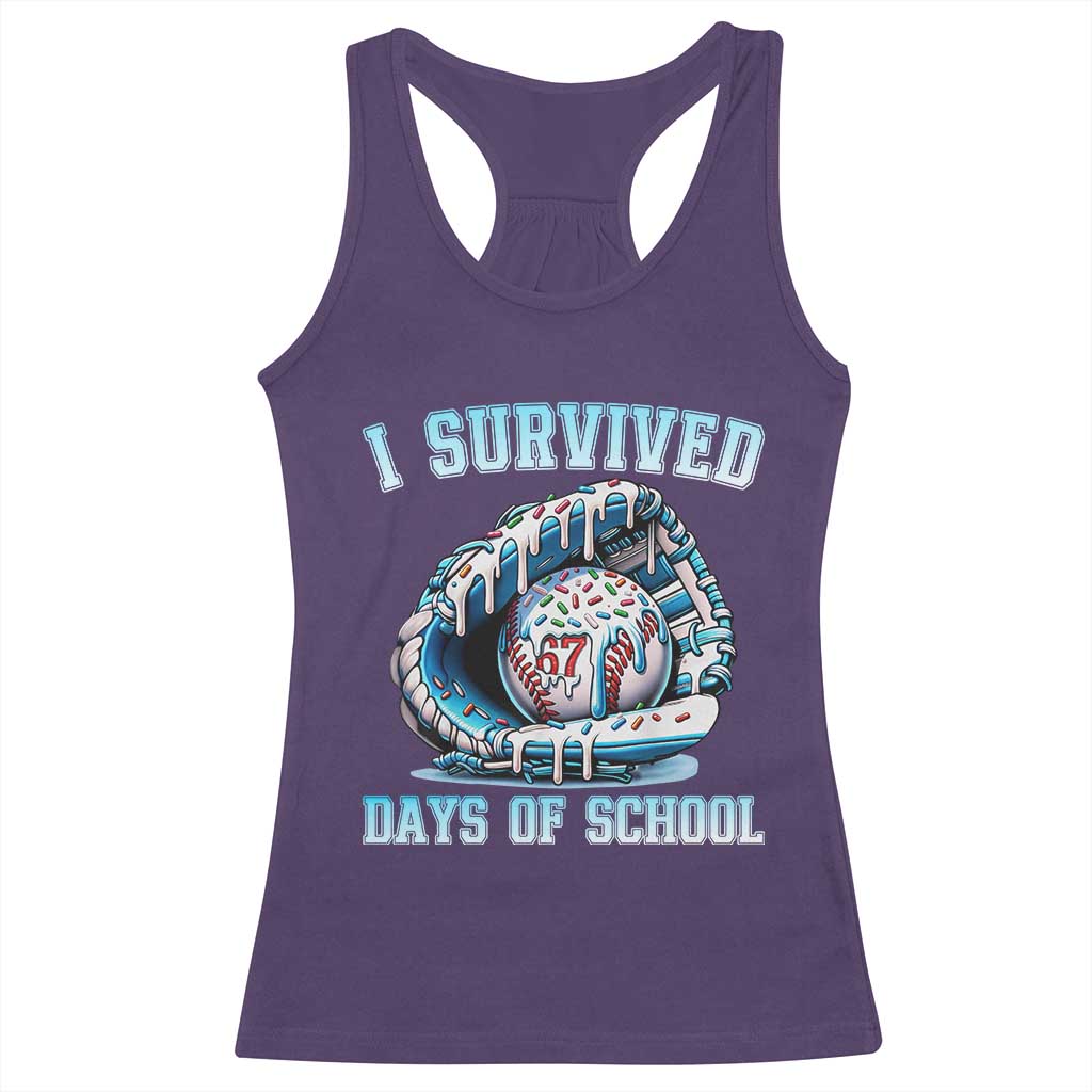I Survived 67 Days Of School Baseball Glove Ice Cream Racerback Tank Top Funny Christmas Six Seven Meme - Wonder Print Shop