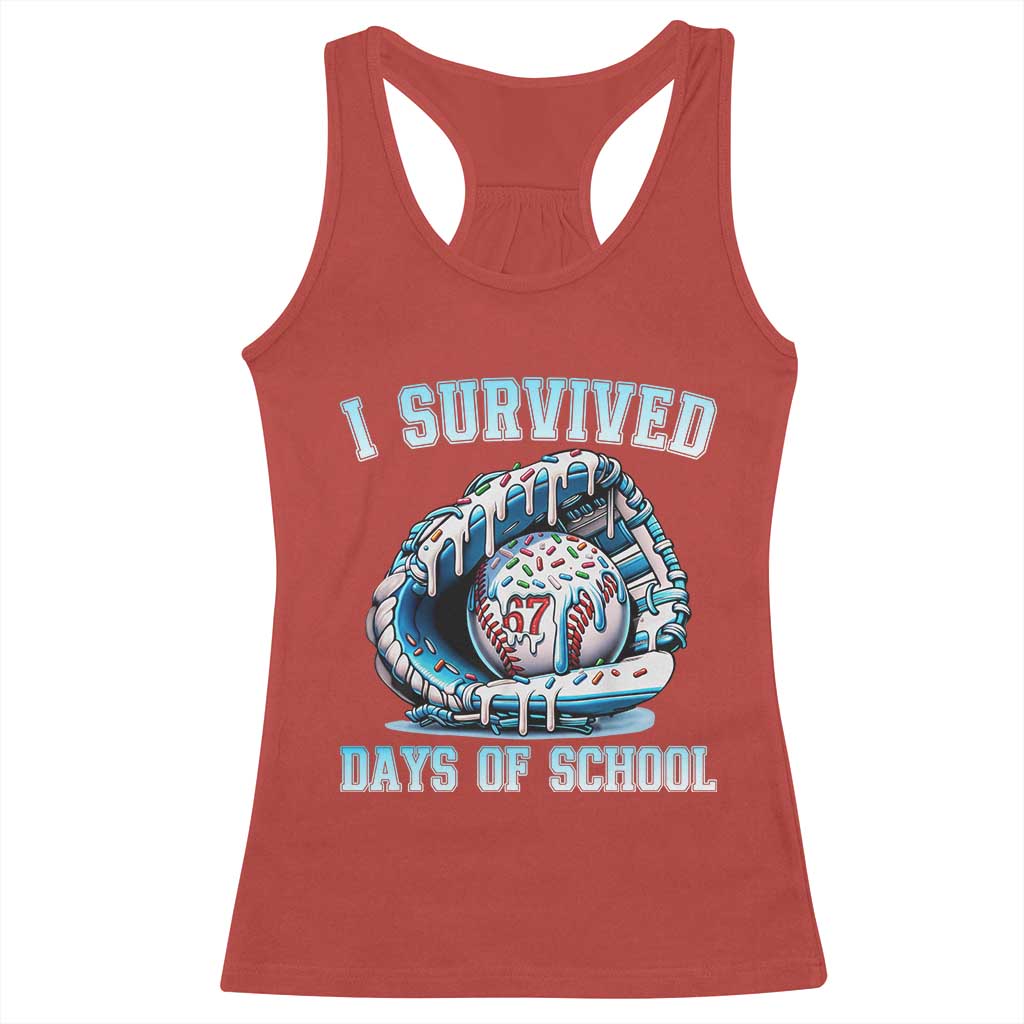 I Survived 67 Days Of School Baseball Glove Ice Cream Racerback Tank Top Funny Christmas Six Seven Meme - Wonder Print Shop