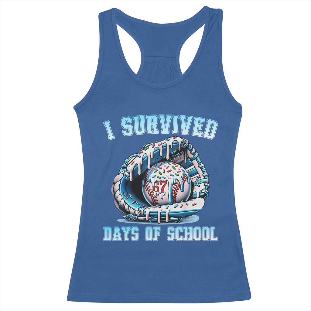 I Survived 67 Days Of School Baseball Glove Ice Cream Racerback Tank Top Funny Christmas Six Seven Meme - Wonder Print Shop