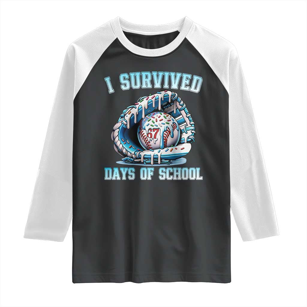 I Survived 67 Days Of School Baseball Glove Ice Cream Raglan Shirt Funny Christmas Six Seven Meme - Wonder Print Shop