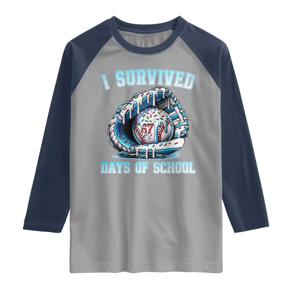 I Survived 67 Days Of School Baseball Glove Ice Cream Raglan Shirt Funny Christmas Six Seven Meme - Wonder Print Shop