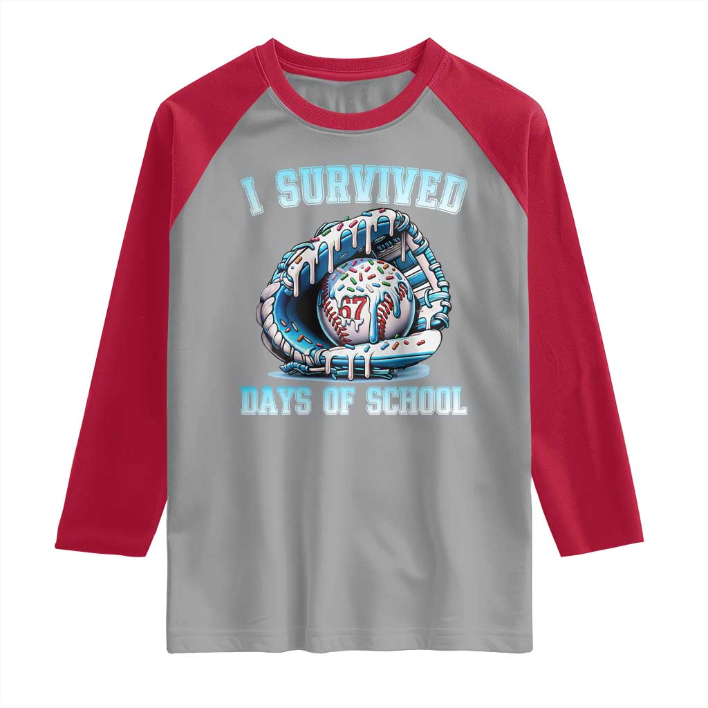 I Survived 67 Days Of School Baseball Glove Ice Cream Raglan Shirt Funny Christmas Six Seven Meme - Wonder Print Shop