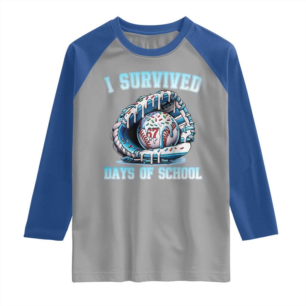I Survived 67 Days Of School Baseball Glove Ice Cream Raglan Shirt Funny Christmas Six Seven Meme - Wonder Print Shop