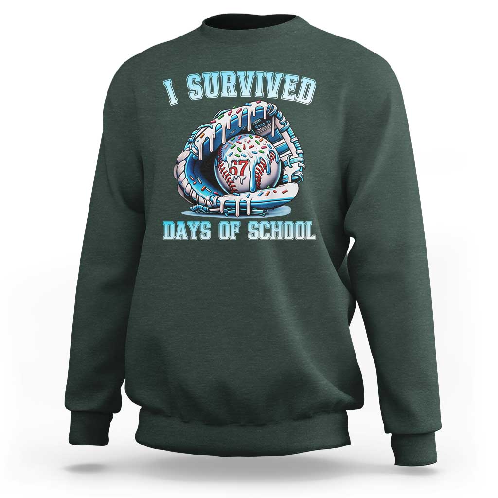 I Survived 67 Days Of School Baseball Glove Ice Cream Sweatshirt Funny Christmas Six Seven Meme - Wonder Print Shop