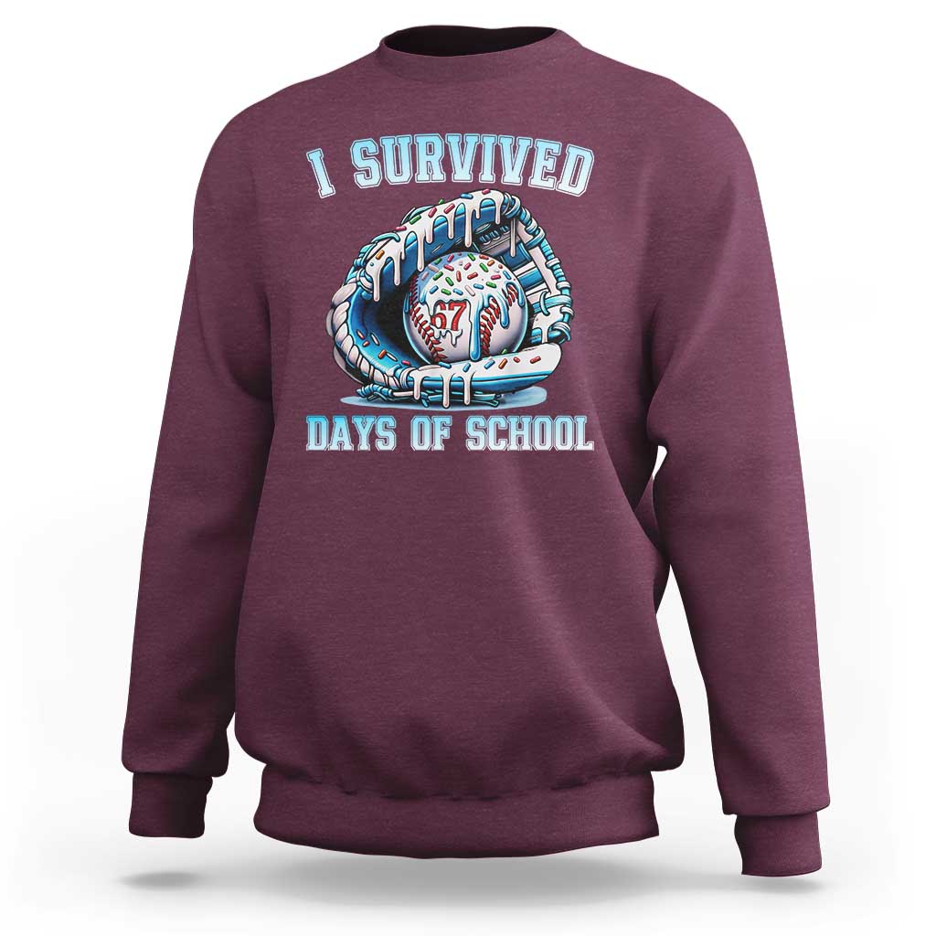 I Survived 67 Days Of School Baseball Glove Ice Cream Sweatshirt Funny Christmas Six Seven Meme - Wonder Print Shop