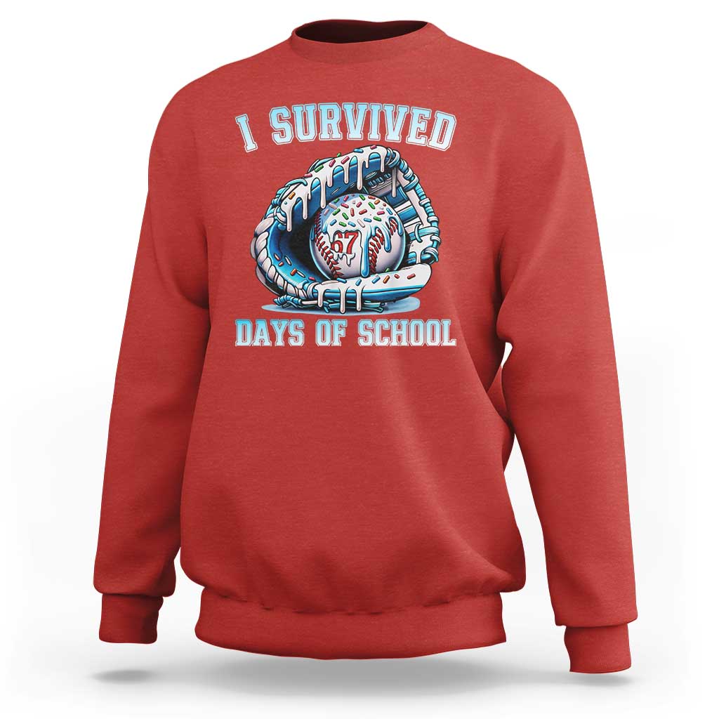 I Survived 67 Days Of School Baseball Glove Ice Cream Sweatshirt Funny Christmas Six Seven Meme - Wonder Print Shop