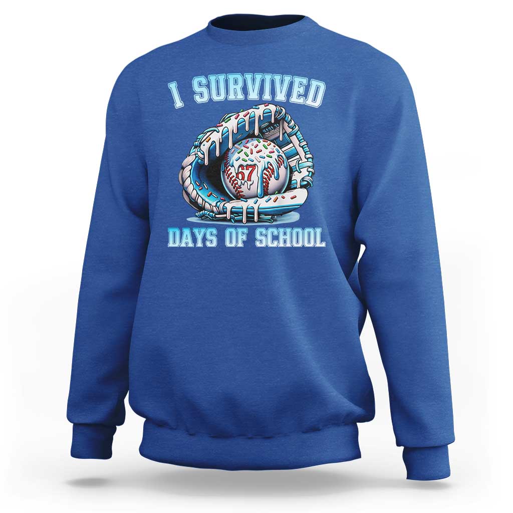 I Survived 67 Days Of School Baseball Glove Ice Cream Sweatshirt Funny Christmas Six Seven Meme - Wonder Print Shop