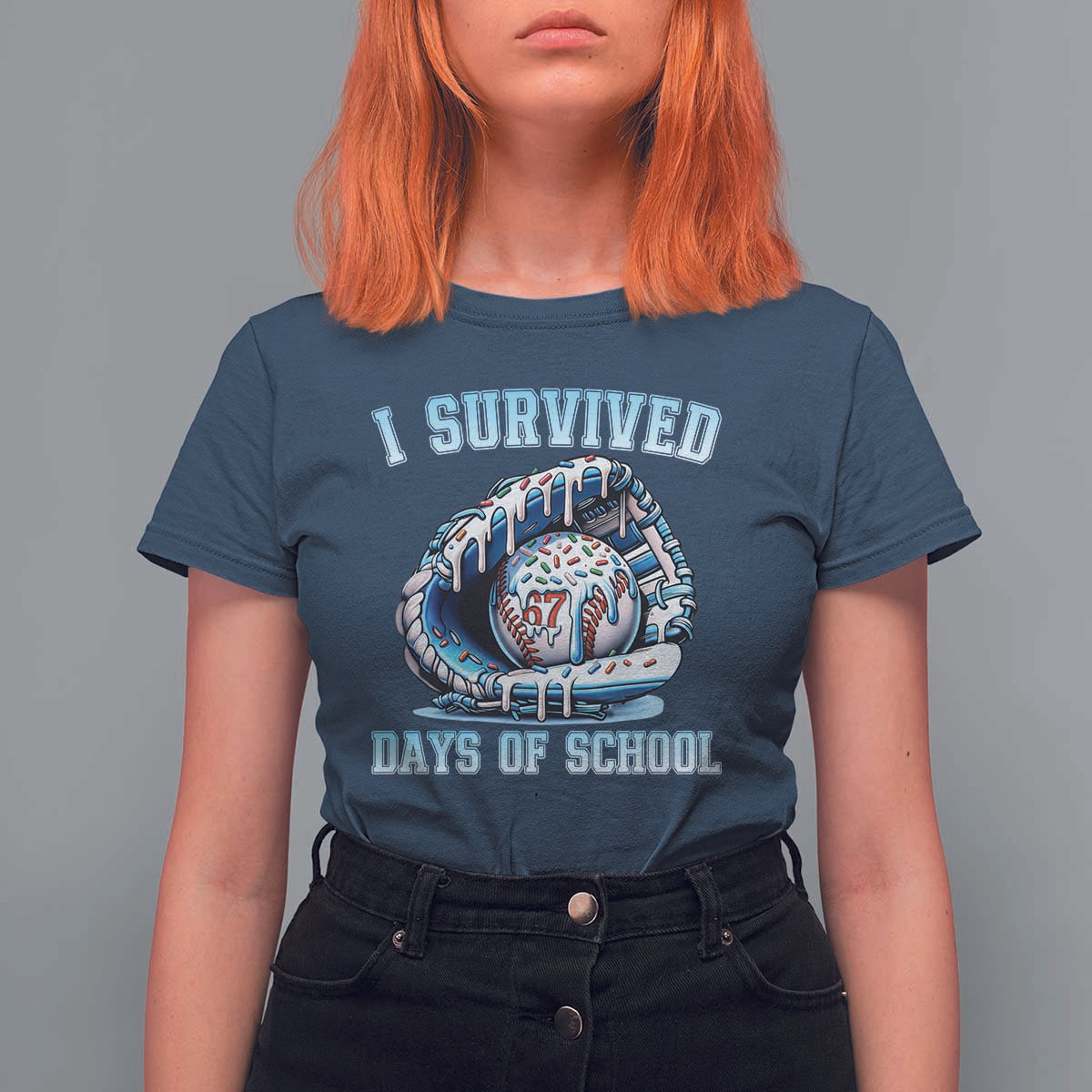 I Survived 67 Days Of School Baseball Glove Ice Cream T Shirt For Women Funny Christmas Six Seven Meme - Wonder Print Shop