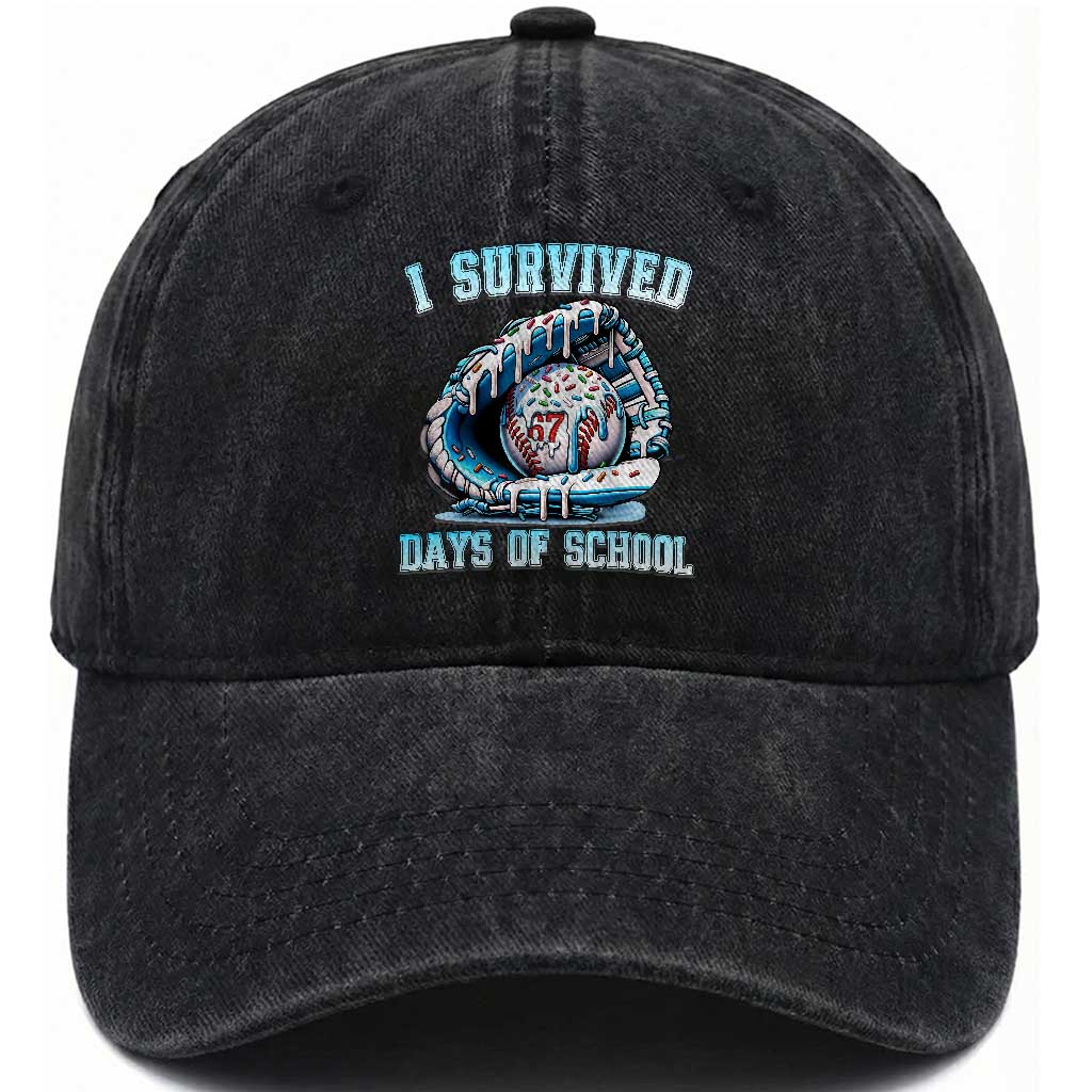I Survived 67 Days Of School Baseball Glove Ice Cream Washed Cotton Baseball Cap Funny Christmas Six Seven Meme