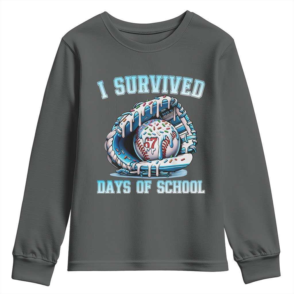 I Survived 67 Days Of School Baseball Glove Ice Cream Youth Sweatshirt Funny Christmas Six Seven Meme - Wonder Print Shop