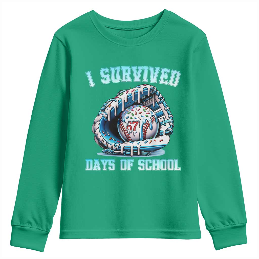 I Survived 67 Days Of School Baseball Glove Ice Cream Youth Sweatshirt Funny Christmas Six Seven Meme - Wonder Print Shop