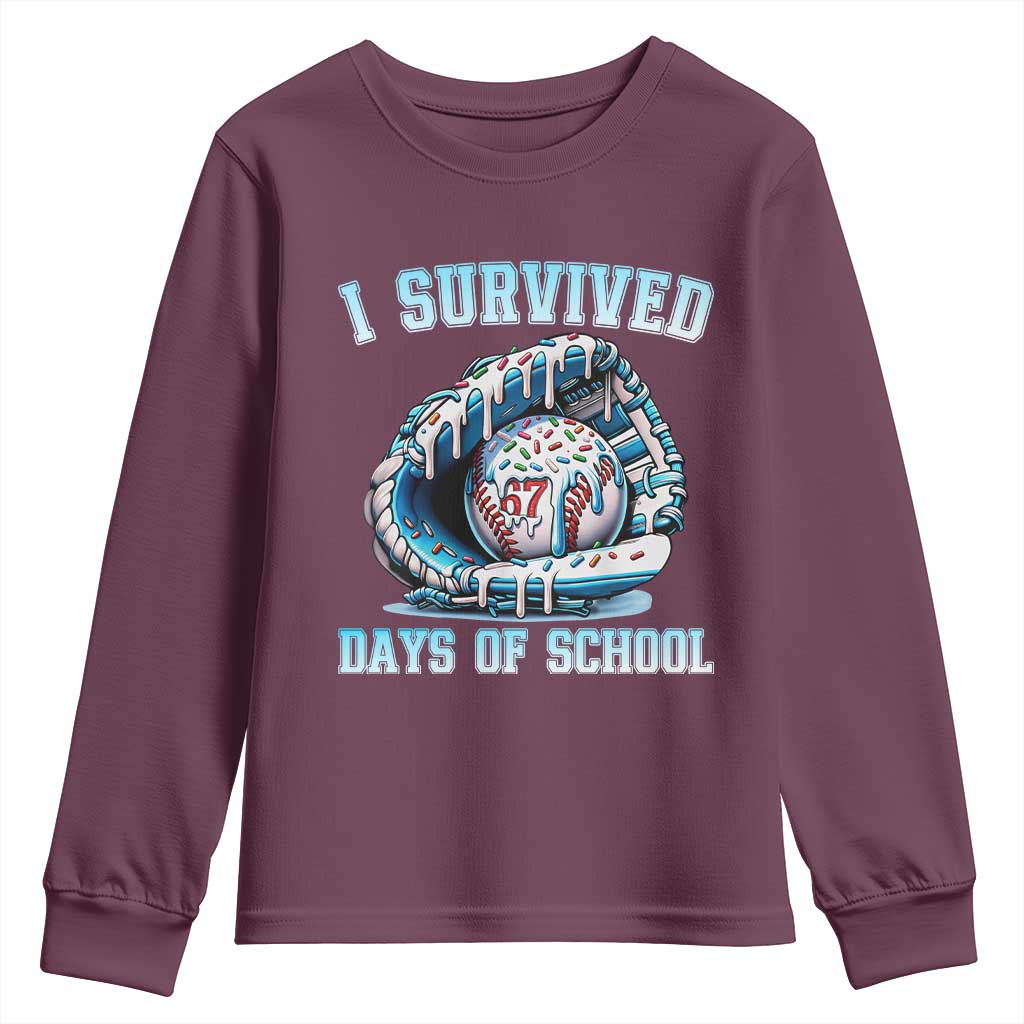I Survived 67 Days Of School Baseball Glove Ice Cream Youth Sweatshirt Funny Christmas Six Seven Meme - Wonder Print Shop