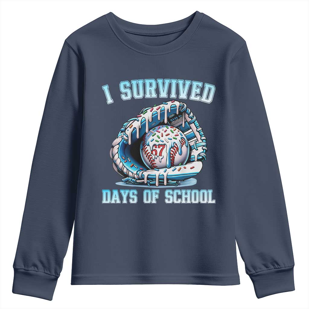 I Survived 67 Days Of School Baseball Glove Ice Cream Youth Sweatshirt Funny Christmas Six Seven Meme - Wonder Print Shop