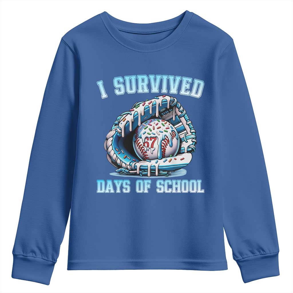 I Survived 67 Days Of School Baseball Glove Ice Cream Youth Sweatshirt Funny Christmas Six Seven Meme - Wonder Print Shop